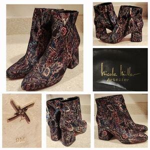 Nicole Miller Artelier Size 9 Floral Jacquard Print Ankle boots. Gently used $26